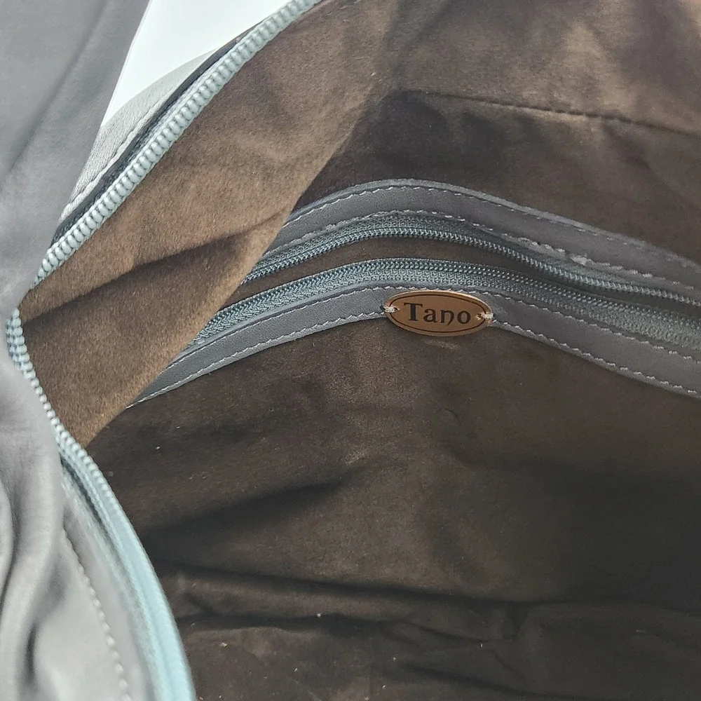 Tano Gray Leather Hobo Bag with Tie Strap – Slouchy Shoulder‎ Purse Zip Pocket